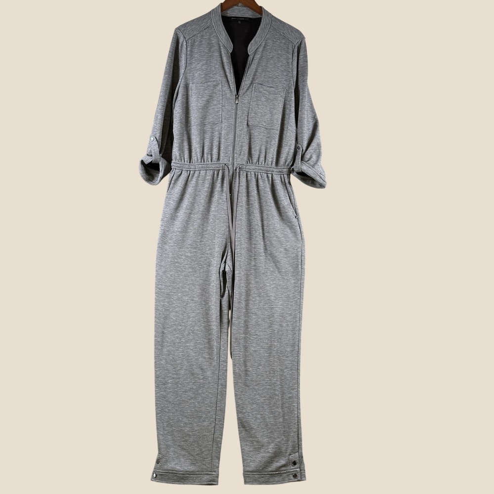 White House Black Market Jumpsuit Women 14 Gray Casual Zip Front Athleisure Wear